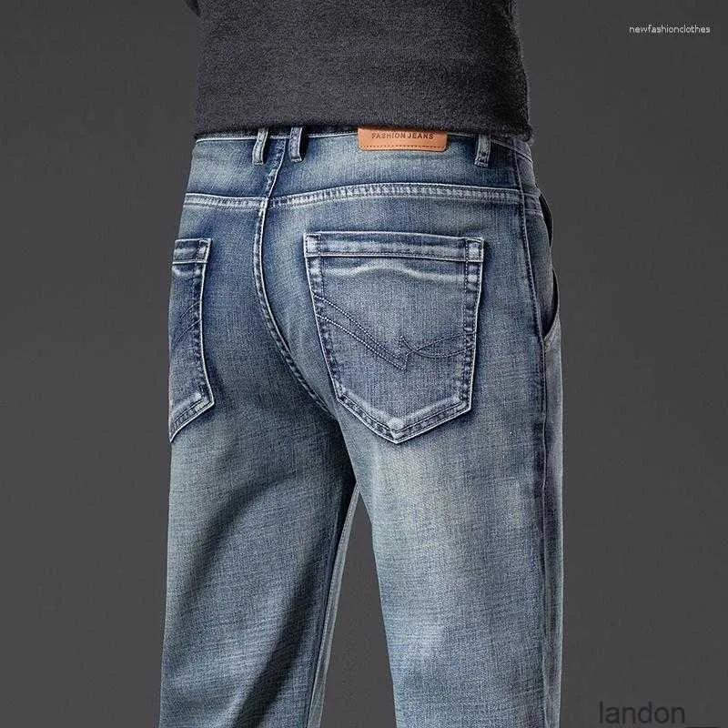 Jeans pour hommes, fermeture éclair antivol, Design Vintage, bleu, jambe droite, tissu élastique résistant à l'usure, pantalon Cargo en Denim, automne