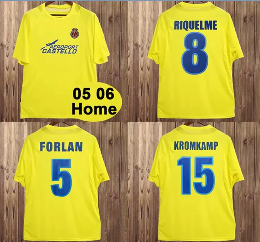 2005 2006 Villarreal Retro Soccer Jerseys Home 05 06 Classic Vintage Football Shirt Camisa de Futebol 8 Riquelme 5 Forlan 15 Kromkamp 21 Cazorla