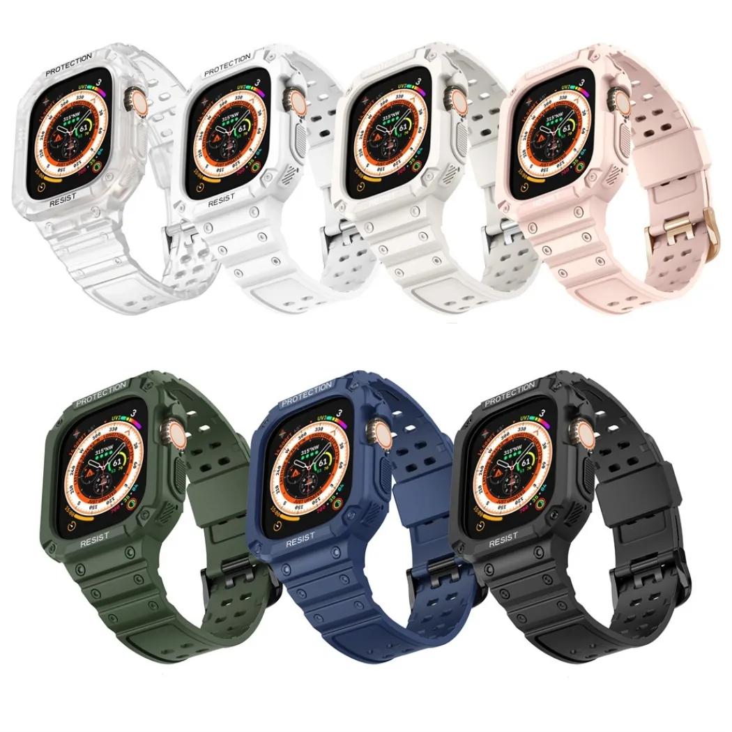 Apple Watch Ultra 49mm 고무 2 in 1 커버 TPU 충격 방지 스포츠 스트랩을위한 수정 키트 시계 밴드 iwatch 시리즈 8