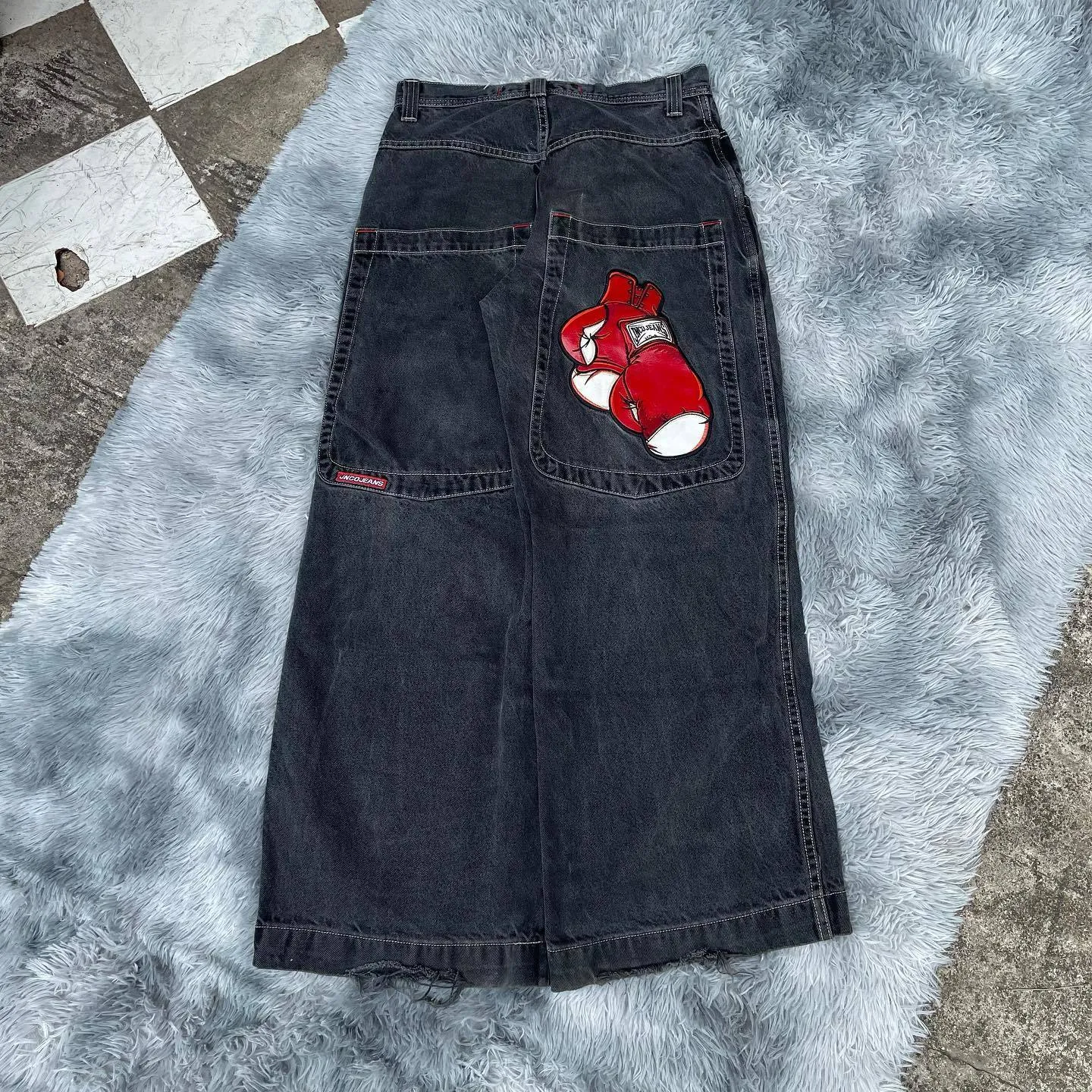 JNCO Womens Graphic Print Jeans Y2K Streetwear Hip Hop Boxing Gloves, Black  Baggy Pants For Men And Women, Harajuku Gothic Wide Skirt Trousers Style  #230829 From Nian02, $26.93
