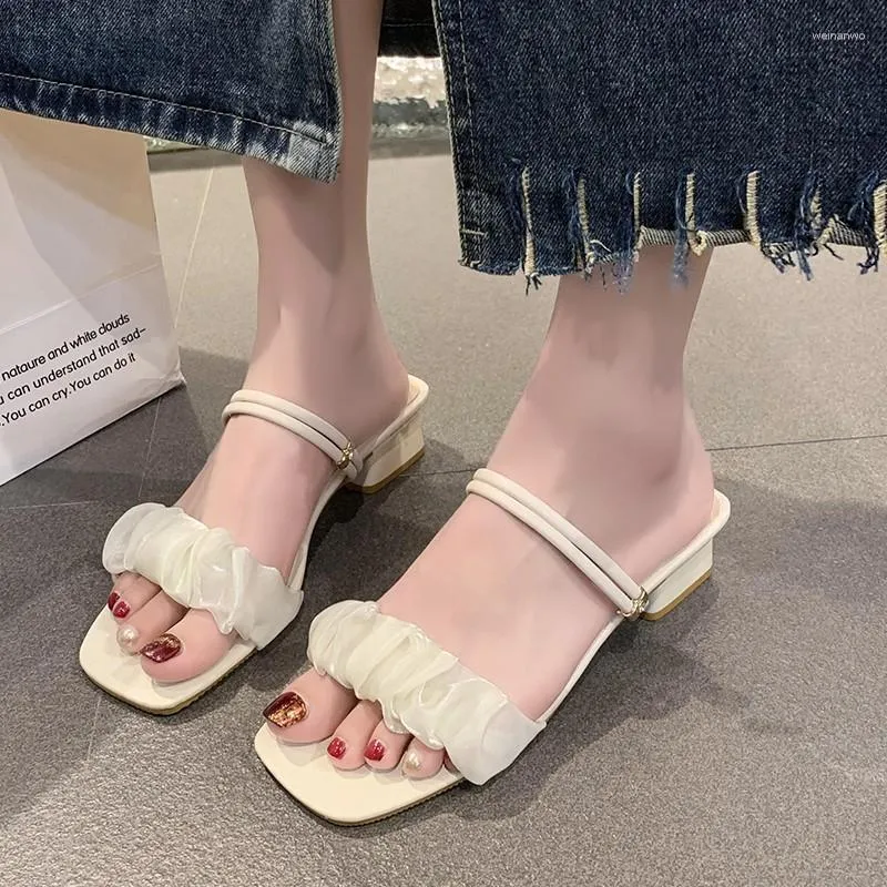 Slippers 2023 Summer Fashion Solid Color Fairy Style Open Toe Square Head Two Wear Women Comfortable Women's Single Shoes