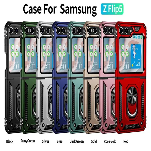 Étuis de téléphone portable Anti-chute Protection antichoc Case Sergent Ring Holder Support de voiture Couverture arrière pour Samsung Z Flip3 Flip4 Fold 3 4 Series 5G