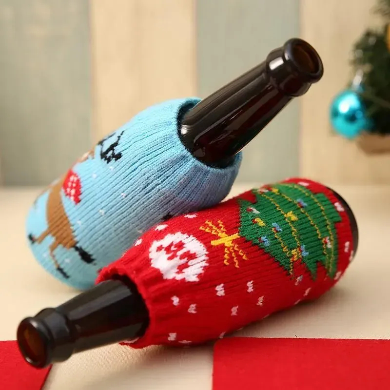 Christmas Knitted Wine Bottle Cover Party Favor Xmas Beer Wines Bags Santa Snowman Moose Beers Bottles Covers WY1507