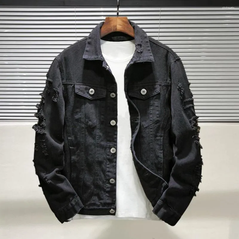 Men's Jackets Denim Jacket Autumn Winter Solid Color Pure Single Breasted Coat For School Jean