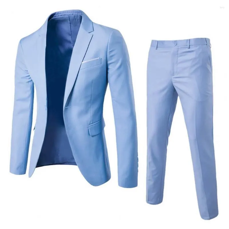 Trajes para hombres 1 Juego Traje formal elegante Tacto fino Chaqueta con tacto de piel Pantalones Color puro Un botón