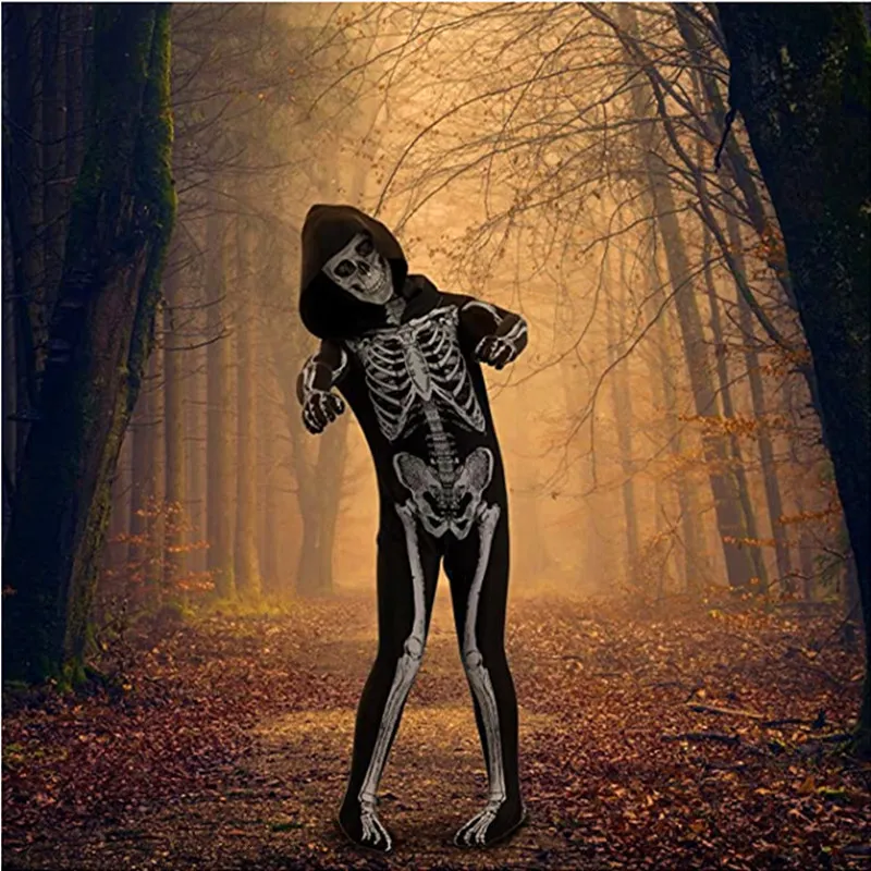 Theme Costume Halloween Skeleton Costume Jumpsuit with Front and Back Skeleton Bone Print for Kid 230829