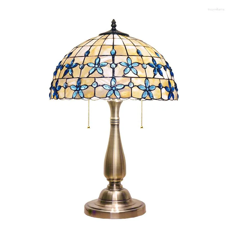 Table Lamps European Tiffany Shell Lamp Lilac Mediterranean Retro Decoration Bedside Warm Wedding Gift Desk