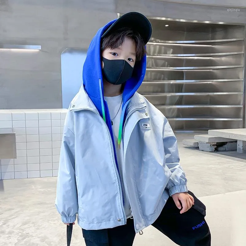 Jackets Fake Two Piece Design Children Coat Kids Casual Sport Hooded Jacket Boys Loose Spring Leisure Outerwear Tops Teens Trend Clothes