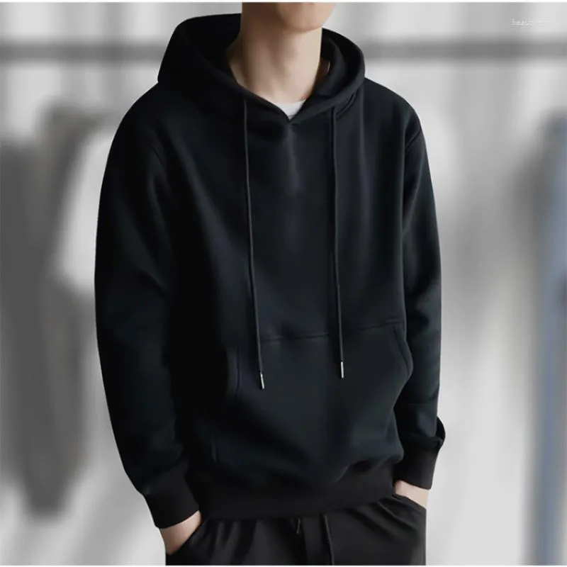 Men's Hoodies 2023 Autumn And Winter Thin Plush Sweater Hoodie Coat Solid Color Pullover Han Sweatshirt