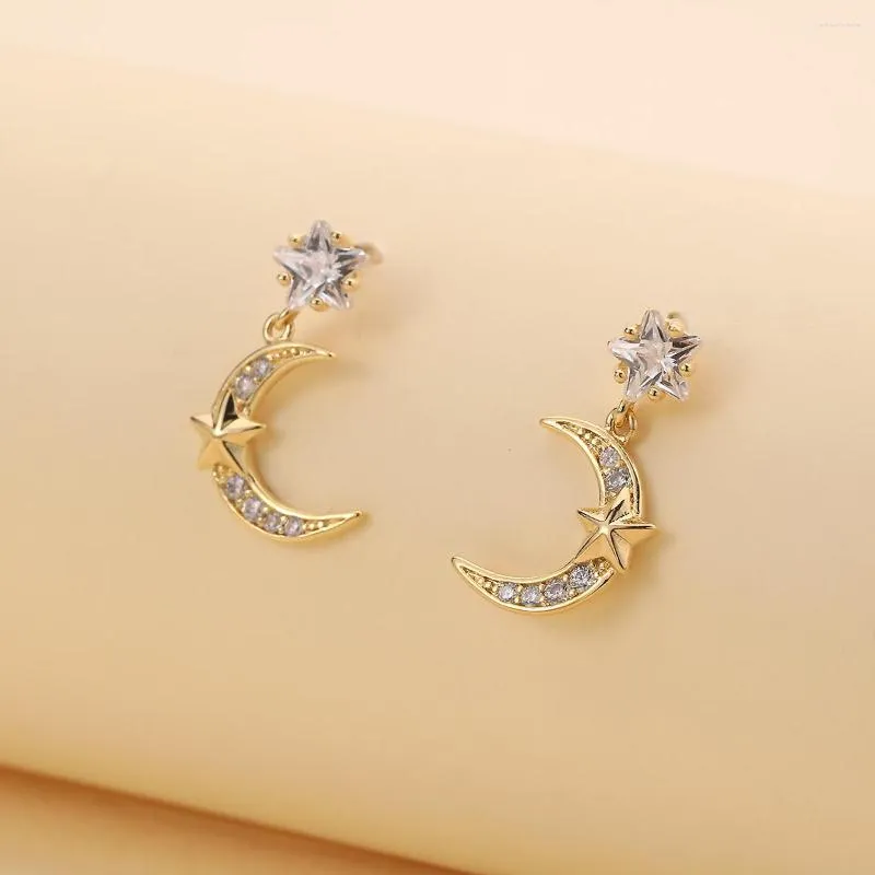 Boucles d'oreilles pendantes pour femmes, bijoux d'oreille élégants et simples, pendentif étoile lune, bijou de fête, japon et corée du sud