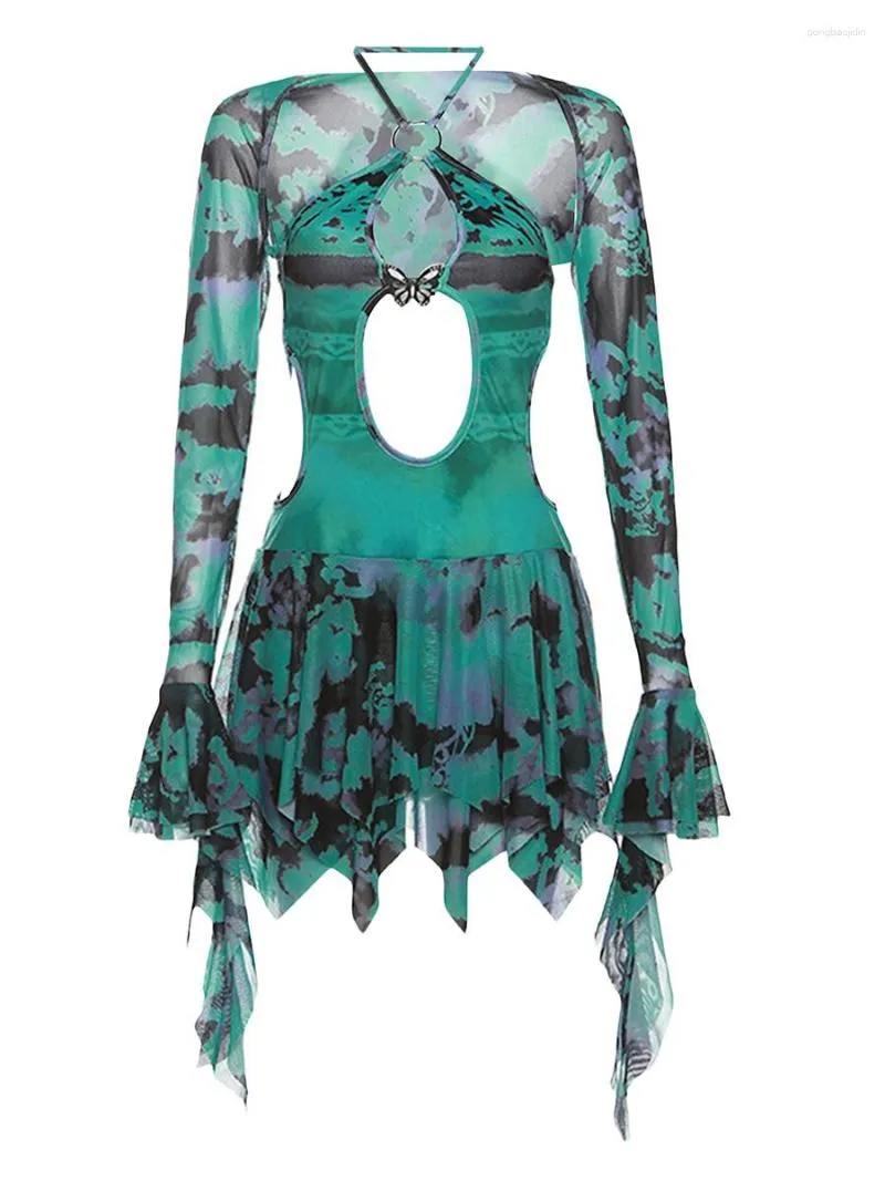 90s tie dye dress tie dye slip dress in green fairy haze main image 1
