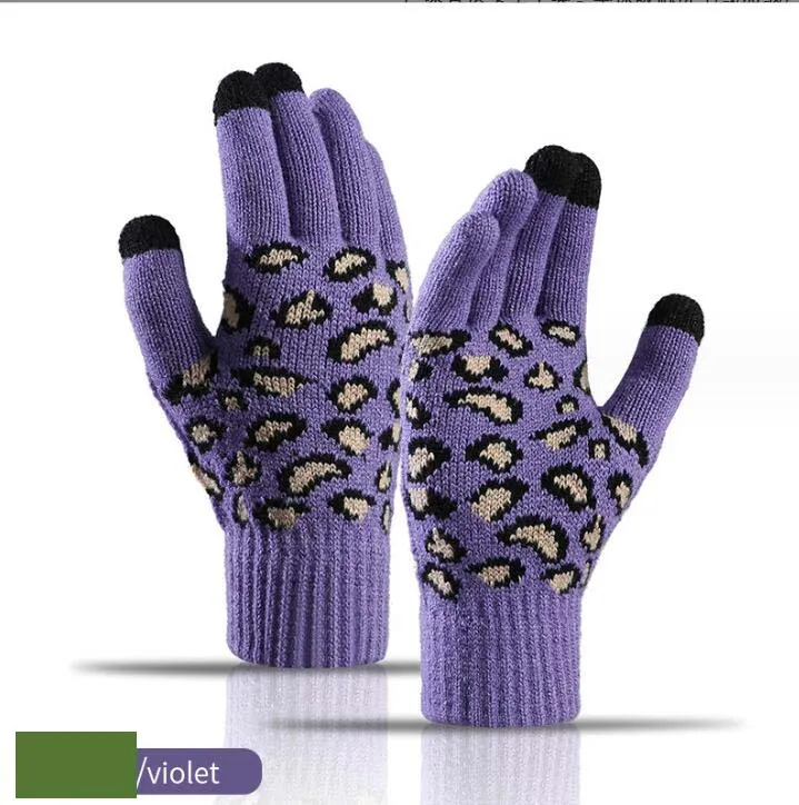 Skihandschoenen Winter Winter Warm Knit Gloves Outdoor Koreaanse versie Leopard Jacquard Warmers Touch Screen Breaked Gloves DF268