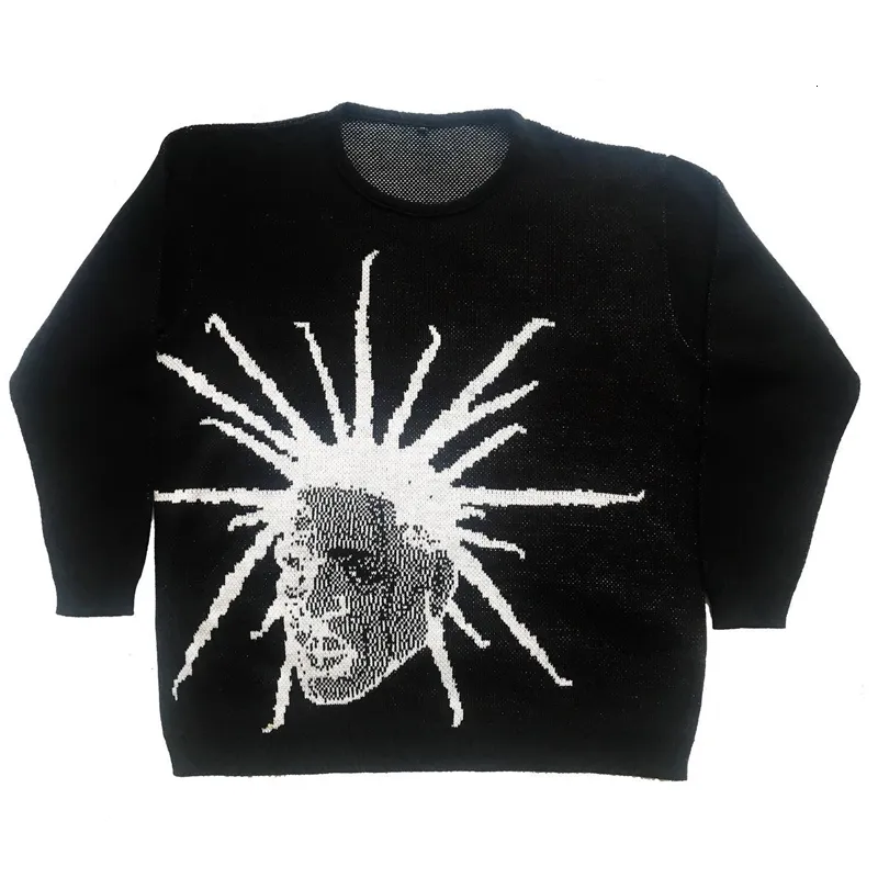 Herrtröjor harajuku retro stickad tröja y2k vinter överdimensionerad rock hiphop tryck rap pullover kvinnors emo 230828