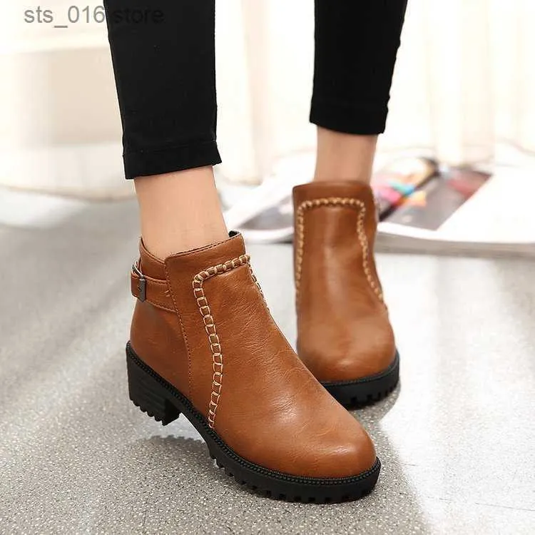 Plattform Kvinnor Vattentät solid Autumn Ankle Color Female Boots Pu Belt Buckle Women's Shoes Plus Size 43 T230829 205 'S