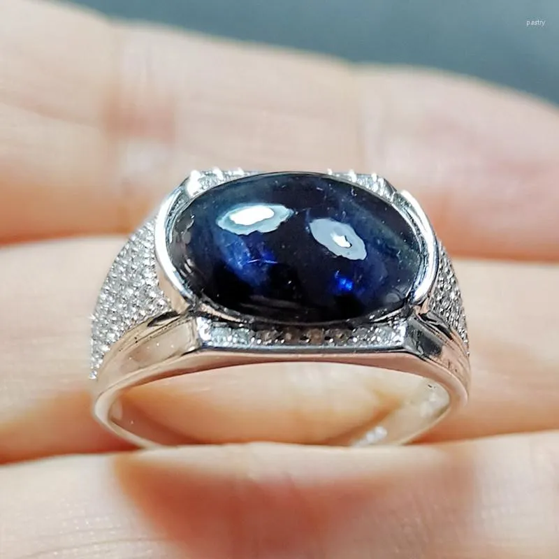 Klusterringar män ringer naturlig original svart safir 925 sterling silver 6ct ädelsten för kvinnor eller fina smycken x18080225