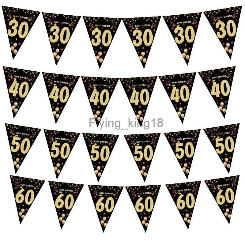 30 40 50 60 anni Buon compleanno Banner di carta Decorazioni per feste Ghirlanda per adulti Anniversaire 30/40 anni Bandiere nere HKD230829