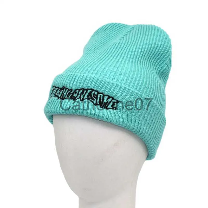 Stingy Brim Chapéus Outono Lã Pulôver Chapéu para Mulheres Moda Carta Bordado Hip Hop Beanie Chapéu Inverno Quente Homens Malha Baotou Frio Cap J230829