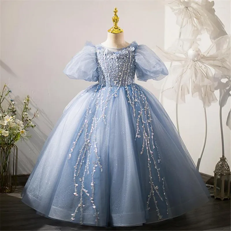 Robes de fille 2023 Tulle dentelle fleur pour les mariages princesse enfants soirée bal première communion concours petite mariée robe de bal