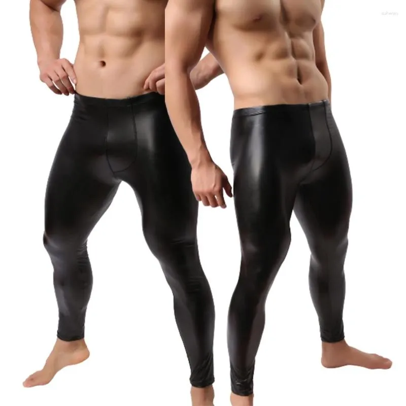 Calças masculinas de alta qualidade homens falso couro magro lápis sexy leggings clubwear bodywear calças homem slim fit