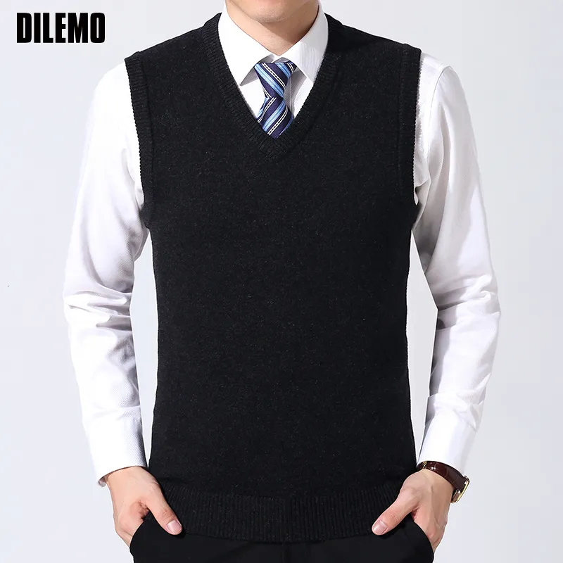 Mens tröjor Fashion Brand Sweater Man Pullovers Vest Slim Fit Jumpers Knitwear Sleeveless Winter Korean Style Casual Clothing Men 230829