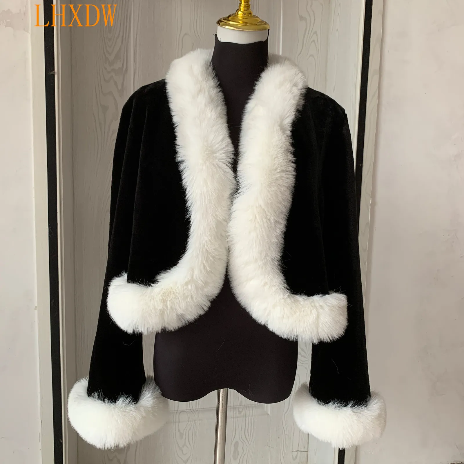 Womens Fur Faux LHXDW Cardigan Short Autumn and Winter Rabbit Mixed Sexy Artificial 230828