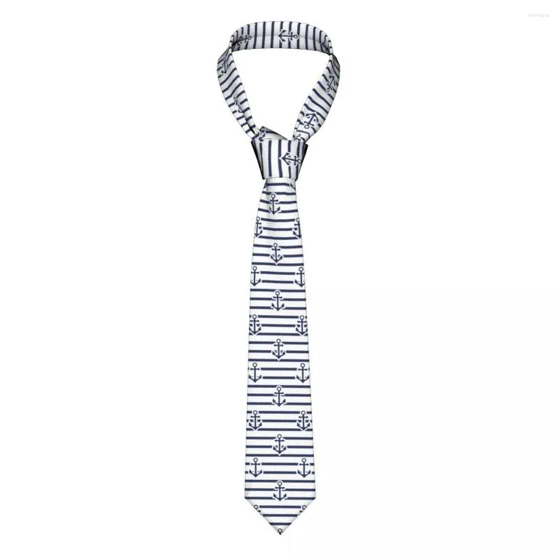 Papillon Cravatta unisex blu marino nautico Poliestere casual 8 cm di larghezza Strisce blu Cravatta con ancoraggio bianco per camicia da uomo Accessori Cravatta