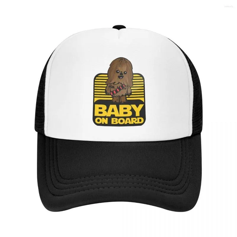Baskar söt tecknad baby ombord modellerar original justerbar mesh trucker hatt för män och kvinnor