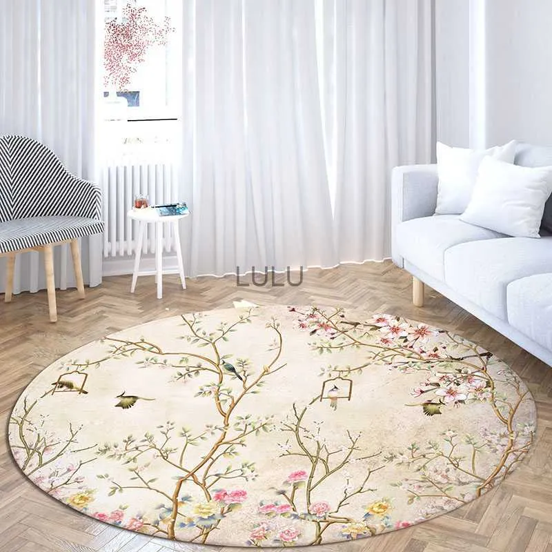 Minimal Floral Print Pattern Round Pink Flowers Area Rugs Large Anti Slip Carpet for Living Room Decor Rugs for Bedrooms Doormat HKD230829