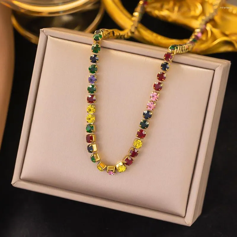 Chaînes SITA 316L en acier inoxydable 18 carats plaqué or ovale couleur zircon collier pour femmes mode filles bijoux cadeaux de fête