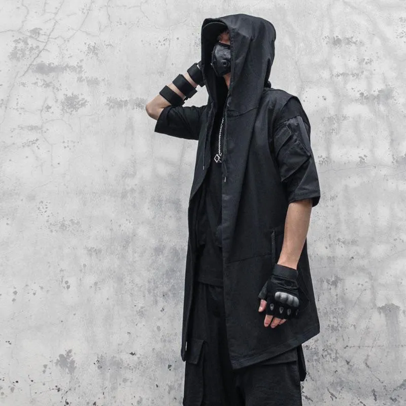 Mens long trench top coat with hood