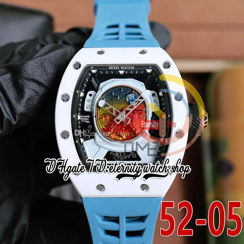 RRF 52-05 Versão mais recente Japão Miyota NH Relógio automático masculino Caixa de cerâmica de metal branco Mars Valles Marineris Dial Azure Rubber Strap Super Edition Relógios de eternidade