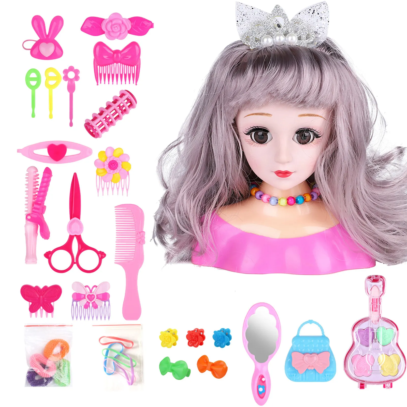 Kids Dolls Styling Head Makeup Comb Hair Toy Doll Set Pretend Play Princess Dressing Play Toys Little Girls Makeup Learning Present