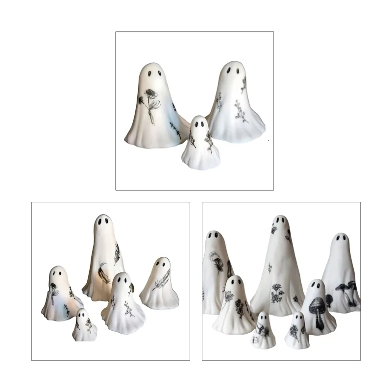 Oggetti decorativi Figurine Spaventose sculture bianche Set Resina creativa Halloween Decorazioni spettrali Artigianato fatto a mano Statua del fantasma Ornamento da tavolo per la casa 230828