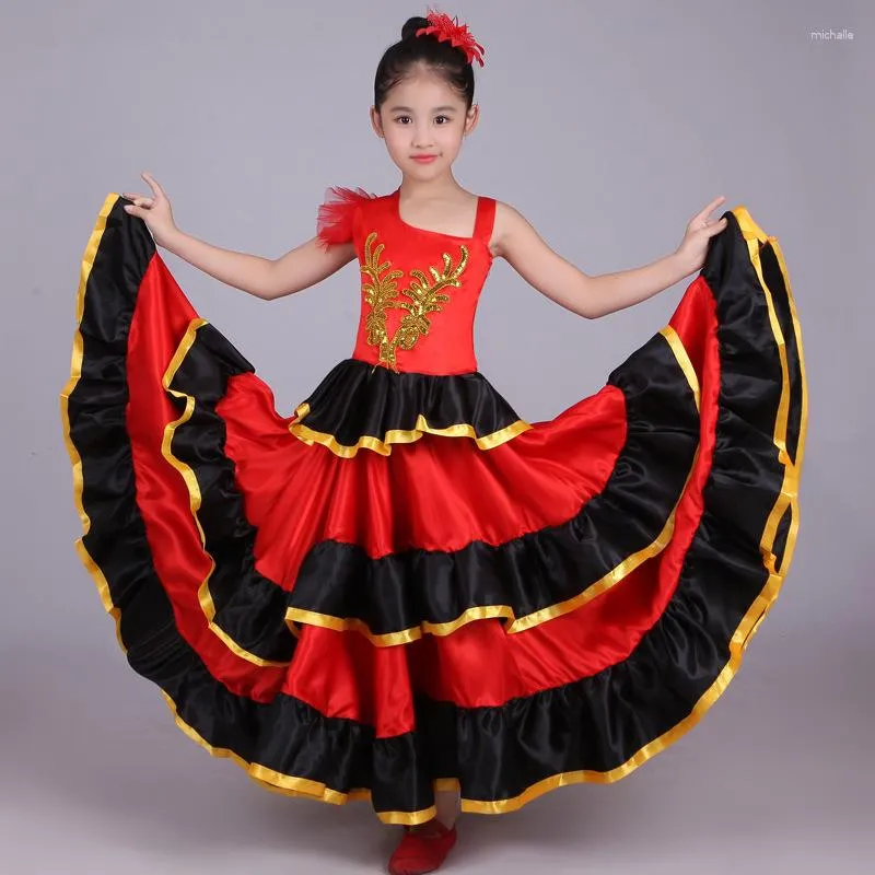 Palco desgaste flamenco traje crianças vestido espanhol para meninas dançarina tradicional crianças fantasia-vestido dança do ventre