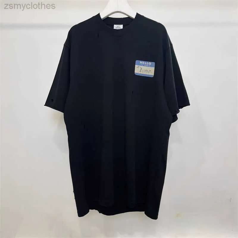 T-shirt da uomo di buona qualità 2023SS Vetements Designer Signature Lavato Strappato Hole T-shirt moda Uomo Vetements Donna T-shirt vintage oversize