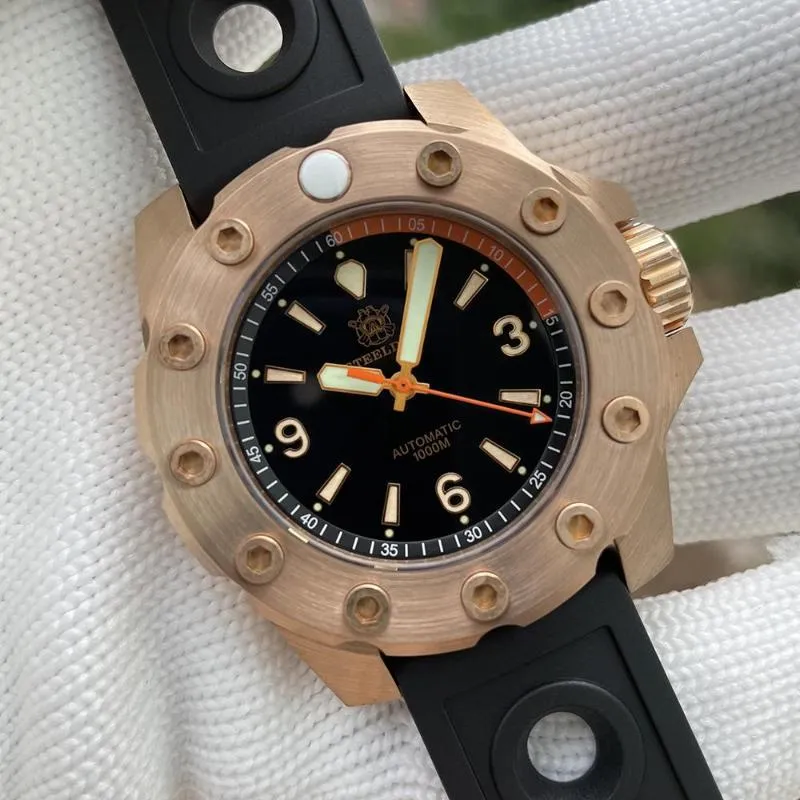 Kol saatleri Steeldive SD1948S Japonya NH35 44.5mm Otomatik Bronz Çerçeve ve Durum 1000m Su Geçirmez Derin Diver Mekanik Saat Erkekler için