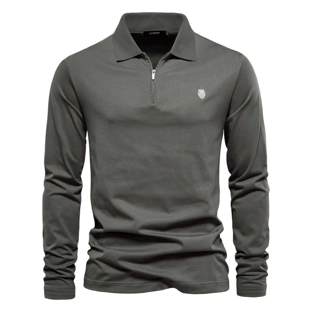 Polo da uomo AIOPESON Polo a maniche lunghe di marca 100% cotone tinta unita casual per uomo Sping Autunno Basic 230829