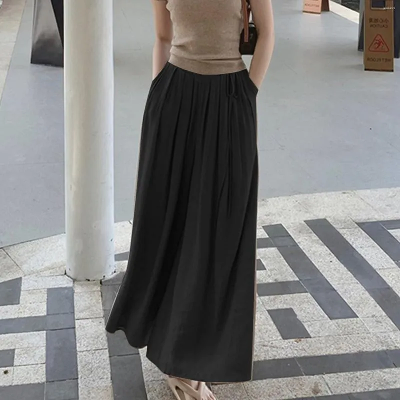 Calças femininas casuais longas para mulheres culottes de linho perna larga 2023 verão gravata cintura alta calças finas solod calça reta