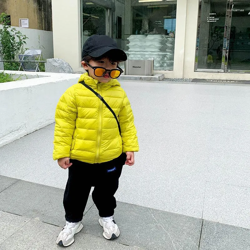 Down Coat Children Lightweight Jackets Winter Warm Long Sleeve Solid Color Short Girls Boys Hooded Jacket Toddler Kids Outerwear