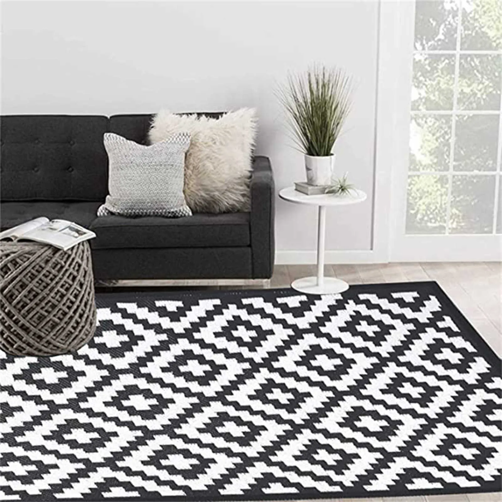 Non-slip Rug for Outdoor Patio Portable Woven Picnic Mat Easy Cleaning  Reversible Carpet Multifunctional Floor