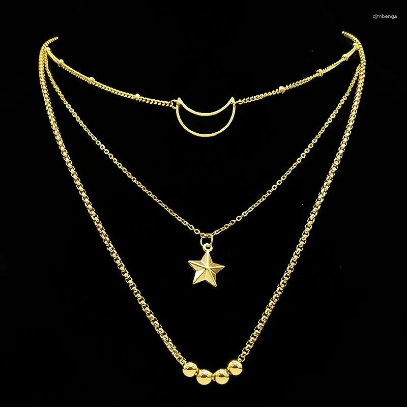 Pendanthalsband Trendiga flerskiktsstjärna Moon Tassel Chain Rostfritt stål Pärlhalsband 2023 Fashion Jewelry Party Gift N19085