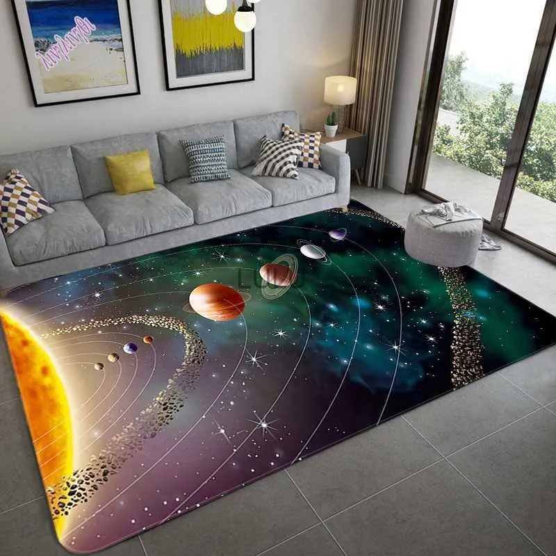 3D Solar System Children's Room Carpet Space Planet Carpet Children's Bedroom Anti-slip Mat Home Decoration Play Crawling Mat HKD230829