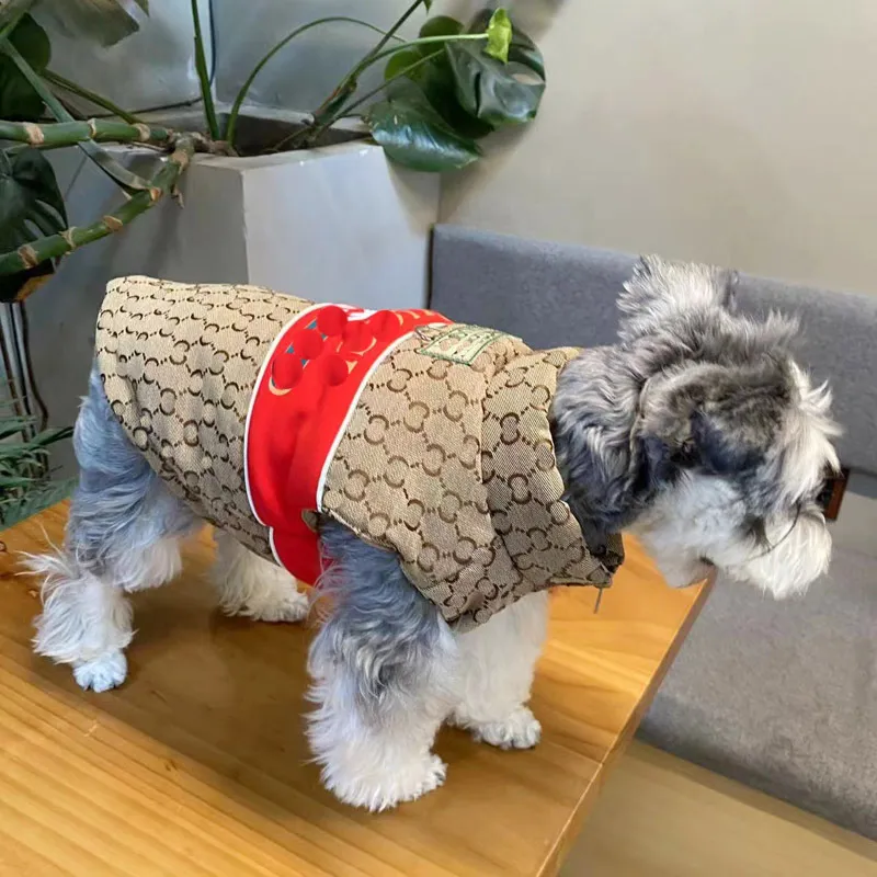 Haustierhundjacke Weste Leine Welpe Schnauzer Teddy Pudel Bichon Frise Mode gedruckt verdickte Baumwoll Herbst Winter Windproof Weste Tasten