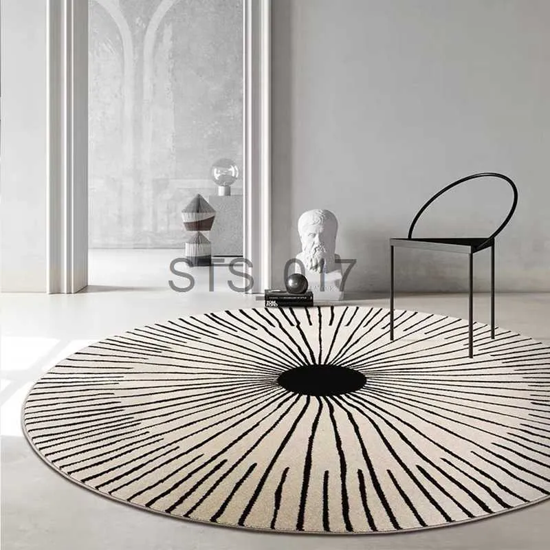 Tapis Tapis pour salon chambre à coucher décor à la maison hiver chaud rond luxe minimaliste wabi-sabi lignes noires et blanches tapis en polyester doux x0829