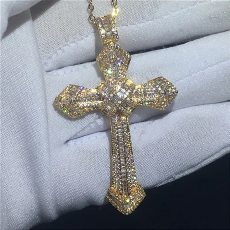 Modedesigner 14K Gold Long Diamond Cross Pendant Högkvalitativ 925 Sterling Silver Party Wedding Pendants Halsband för kvinnor Män Moissanite Jewelry Gift