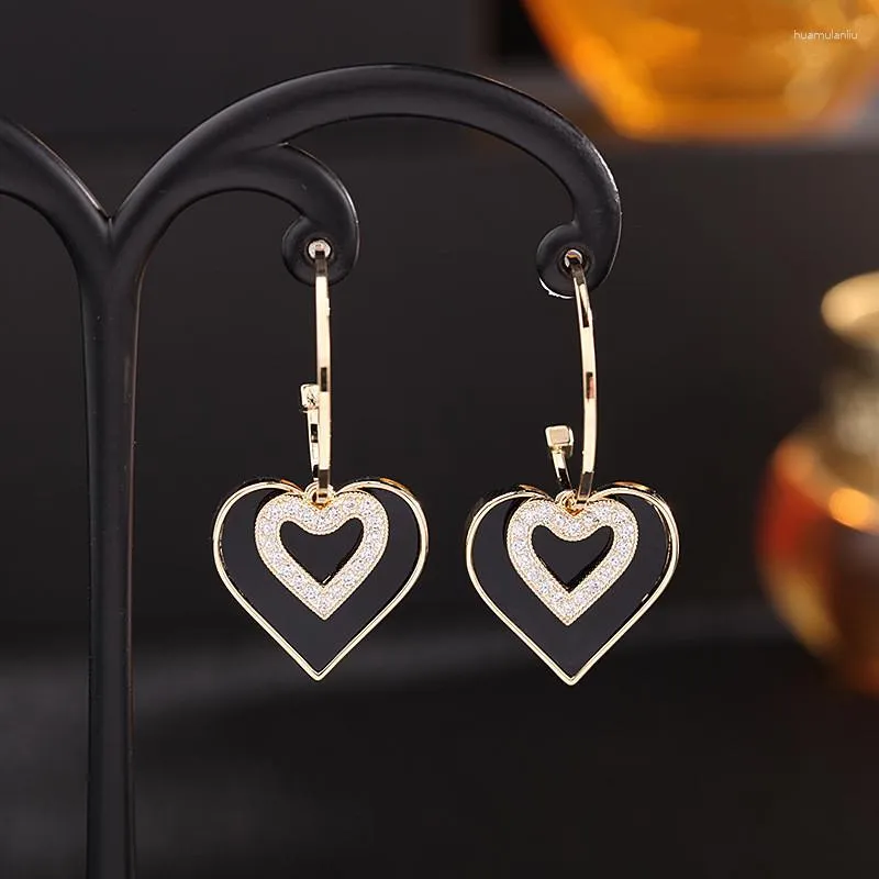 Boucles d'oreilles pendantes en forme de cœur, strass noirs, cadeaux de Couple pour femmes, coréen, Simple, mignon, romantique, bijoux, accessoires d'oreille