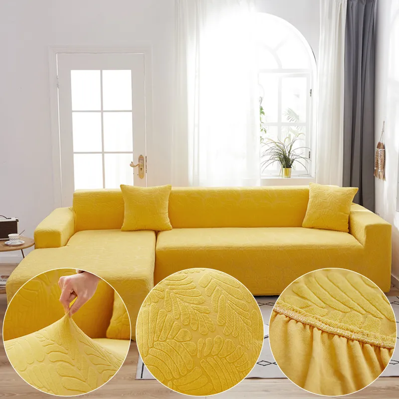 Chair Covers Jacquard Plush Fabric Yellow Sofa Cover For Living Room Solid Color All inclusive Modern Elastic Corner Couch Slipcover 45010 230828