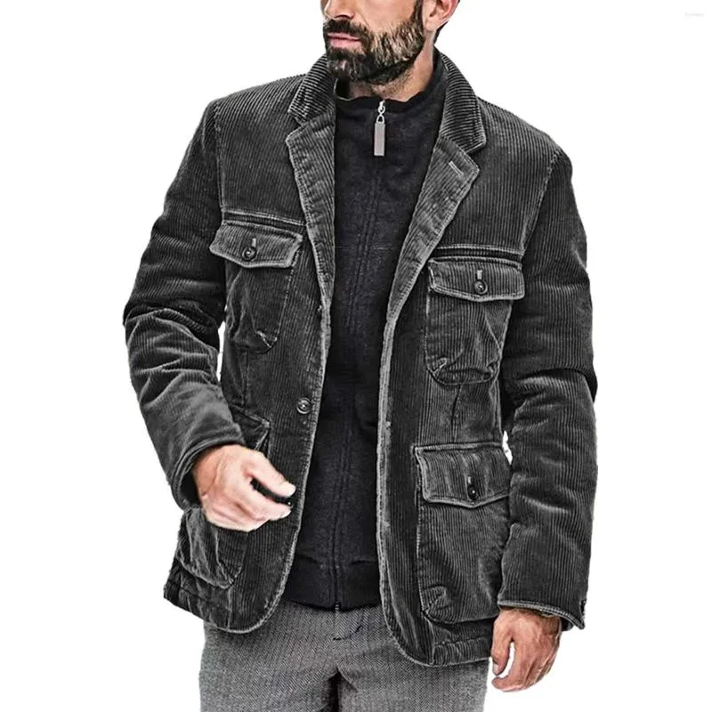 Winter Buttoned Mens Outerwear With Lapel And Thickened Sleeves