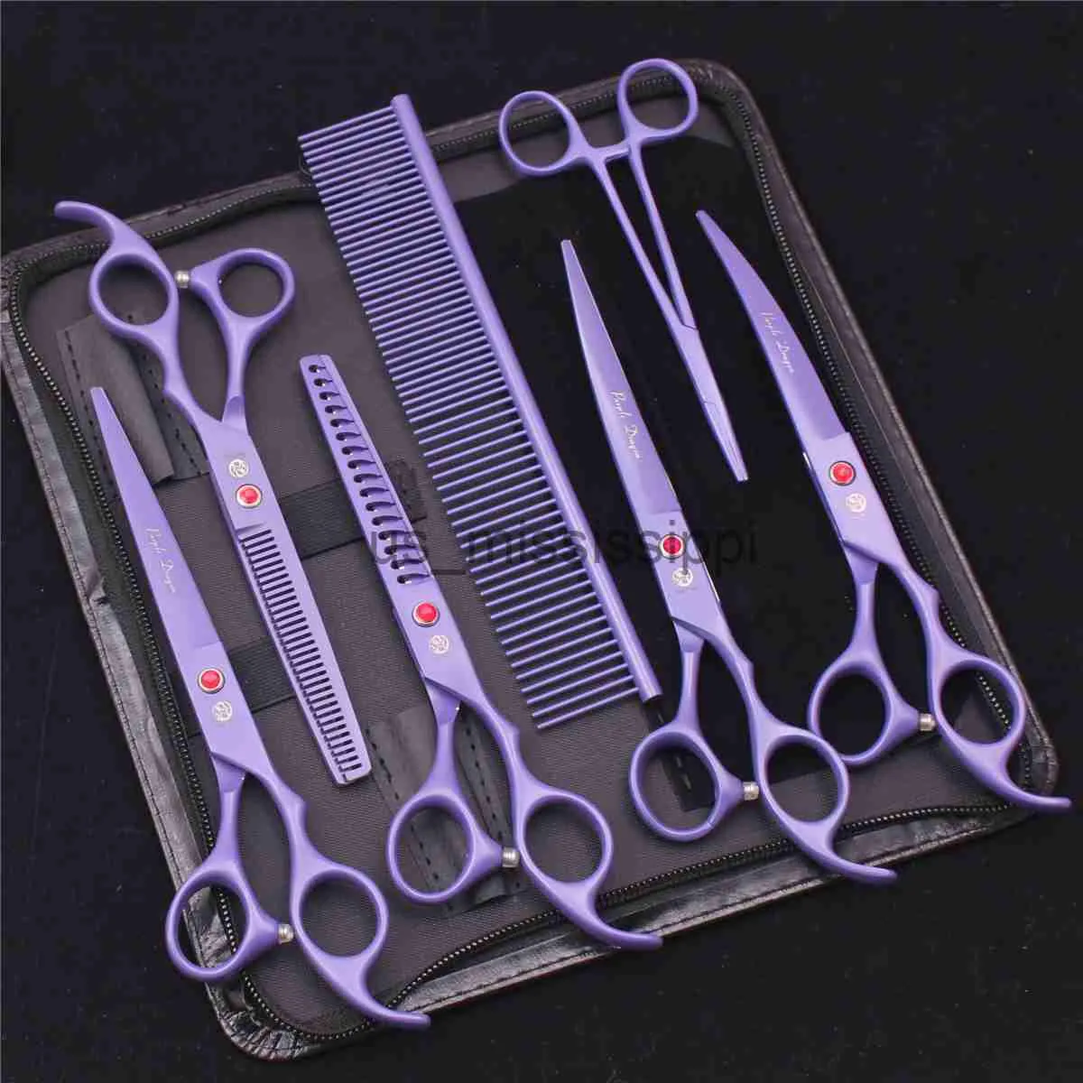 Schaar Schaar 70 Pet Grooming Schaar Set Japans staal Recht Gebogen Hond Kat Knippen Dunner Schaar Haarkam Hemostatische Tang Z3103 x0829