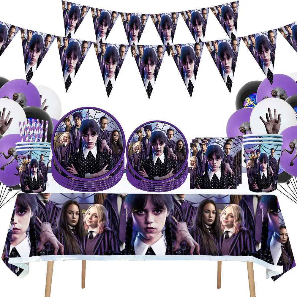 Le film mercredi Addams fête d'anniversaire décoration bannière ballon vaisselle fournitures d'événements festifs fond de maison HKD230829